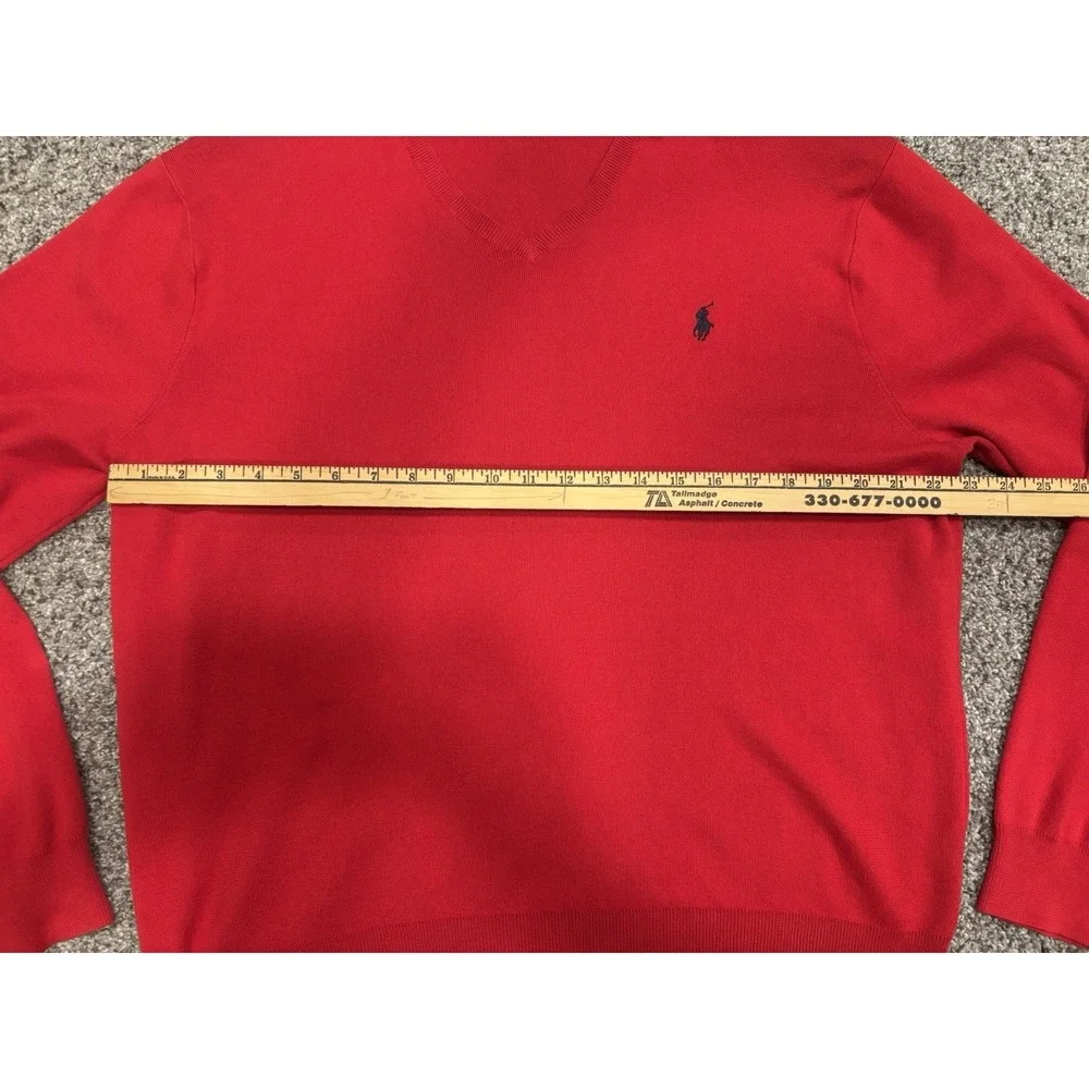Polo Ralph Lauren Men's Red Pima Cotton‎ V-Neck Sweater Size XL Pony
